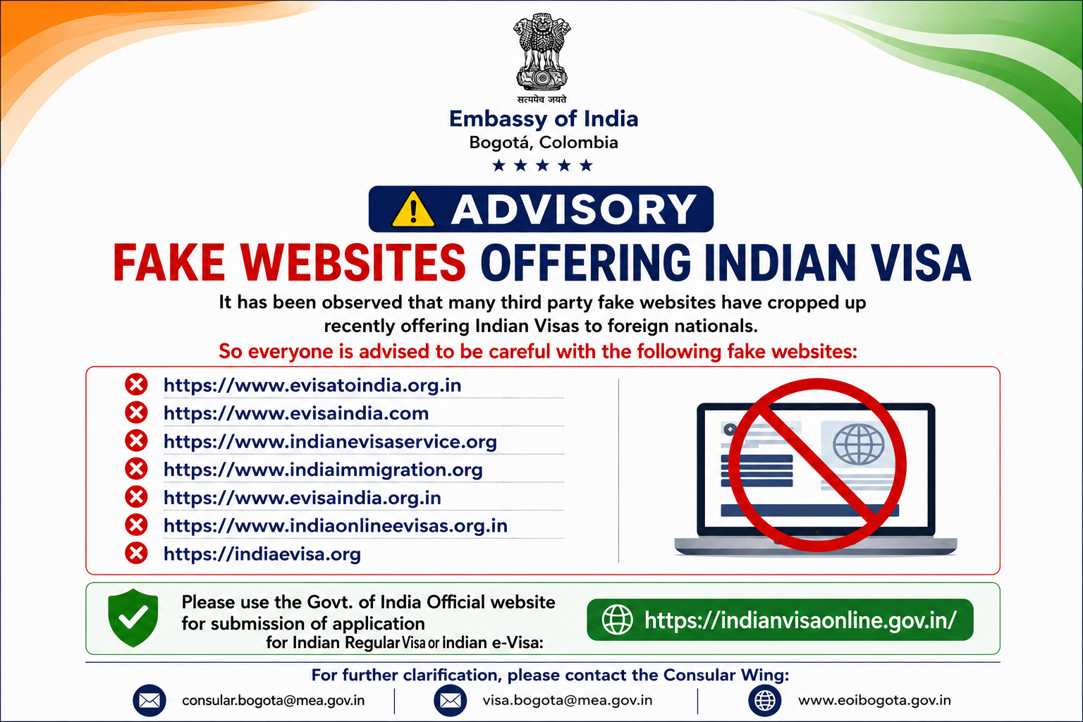 Advisory regarding Fake Websites Offering Indian Visa